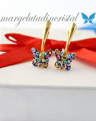 Cercei Swarovski - Butterfly / Fluturasi / Argint Placat Cu Aur