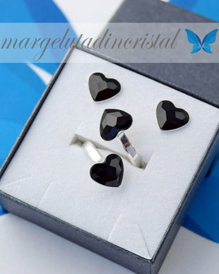 Set Swarovski - Black Heart / Inima neagra / Argint 925