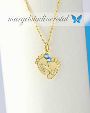Lantisor personalizat argint 925 placat cu aur - Picioruse bebe