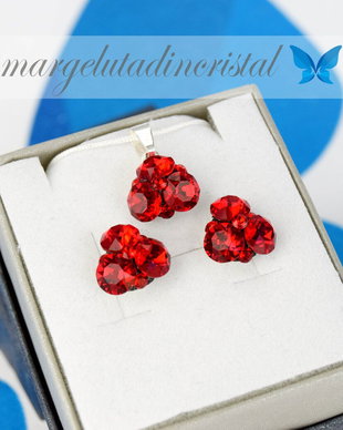 Set Swarovski / Chaton Flowers / Red / Rosu
