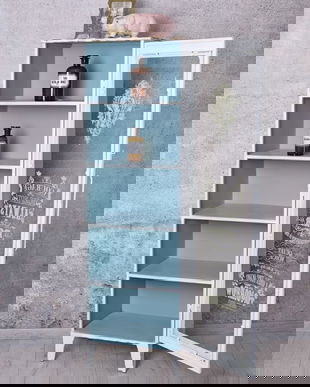 Vitrina industriala din metal  antichizat alb