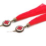Cercei cu ciucuri si broderie manuala traditionala, pe panza taraneasca cod CC3241