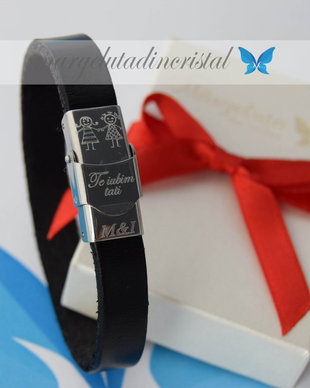 Bratara Personalizata / Snur Piele / Inchizatoare Inox Inoxidabil