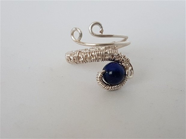 Inel reglabil,Inel cu Lapis lazuli ,Inel din sarma de cupru placata cu argint/argint 925.