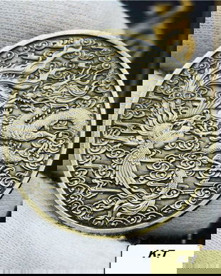 K0940 - Moneda comemorativa traditionala de colectie, alama bronz, dragon pasarea phoenix, 40x3mm