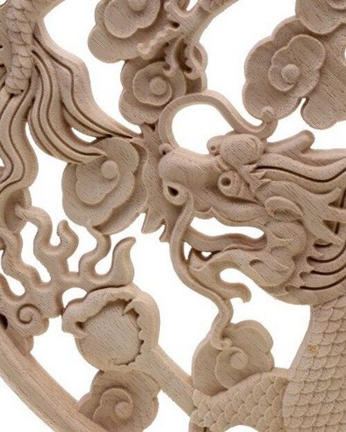 K0943 - (1buc) Blanc, decoratiune / ornament, lemn de cauciuc sculptat, natur, nelacuit nevopsit, dragonul imperial chinezesc REZERVAT