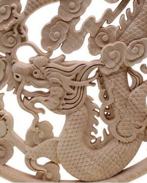 K0943 - (1buc) Blanc, decoratiune / ornament, lemn de cauciuc sculptat, natur, nelacuit nevopsit, dragonul imperial chinezesc REZERVAT