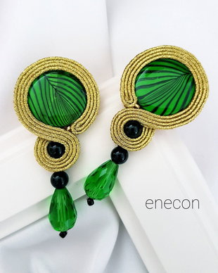 Cercei soutache verzi cu auriu