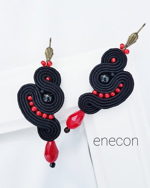 Cercei soutache negri cu rosu