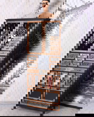 Vitrina industriala din lemn masiv cu metal