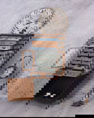 Vitrina industriala din lemn masiv cu metal