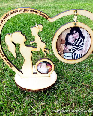 Rama foto personalizata - 2 poze - lemn lacuit