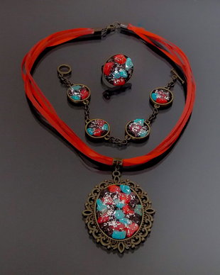 Set coral, granat, turcoaz