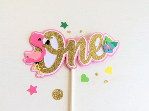 Topper/Decoratiune tema flamingo cu varsta copilului
