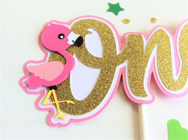 Topper/Decoratiune tema flamingo cu varsta copilului