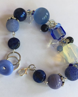 BRĂȚARA ASIMETRIC BLUE-agate,murano,opalit,lapislazuli,perle
