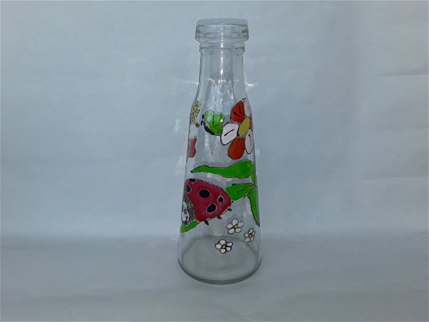 Vaza sticla pictată manual buburuza