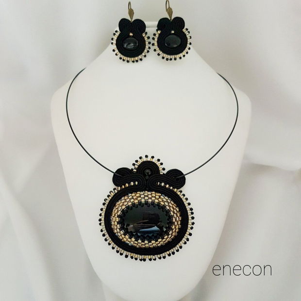 Set soutache negru cu onix