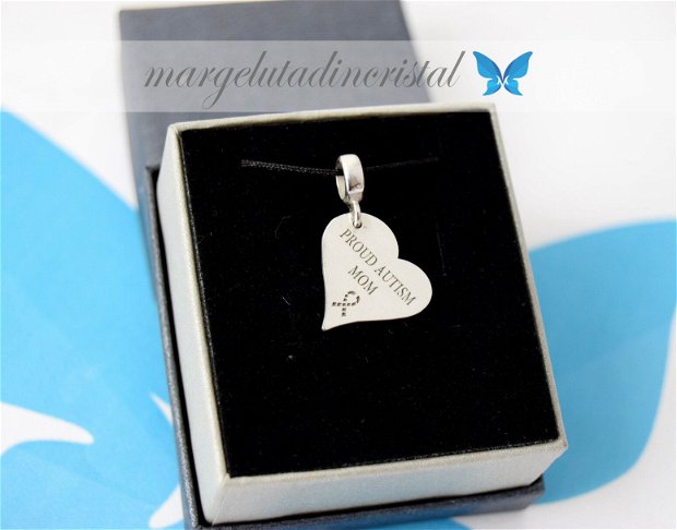Inimioara / Heart Pentru Bratari Tip Pandora Argint 925 1.6 Cm / Autism Mom