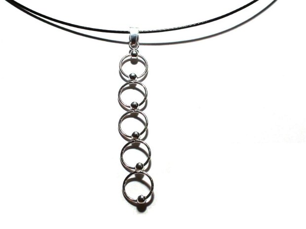 Pandantiv lung si inel delicat din Argint 925 - PA343, IN343 - pandantiv geometric, cadou romantic, colier casual, inel cu bilute, cadou prietena, cadou pentru ea
