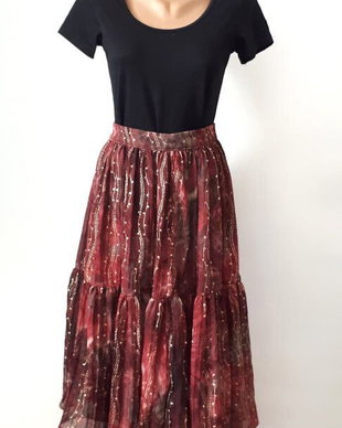Fusta handmade Midi, Visiniu, S/M