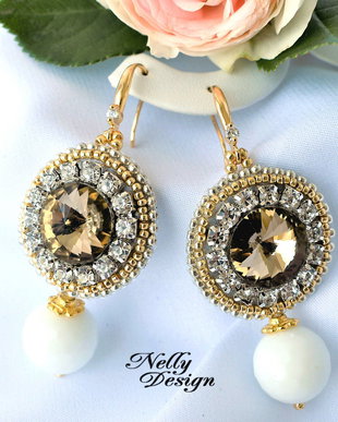 Cercei cristale, agate albe, tortite gold-filled