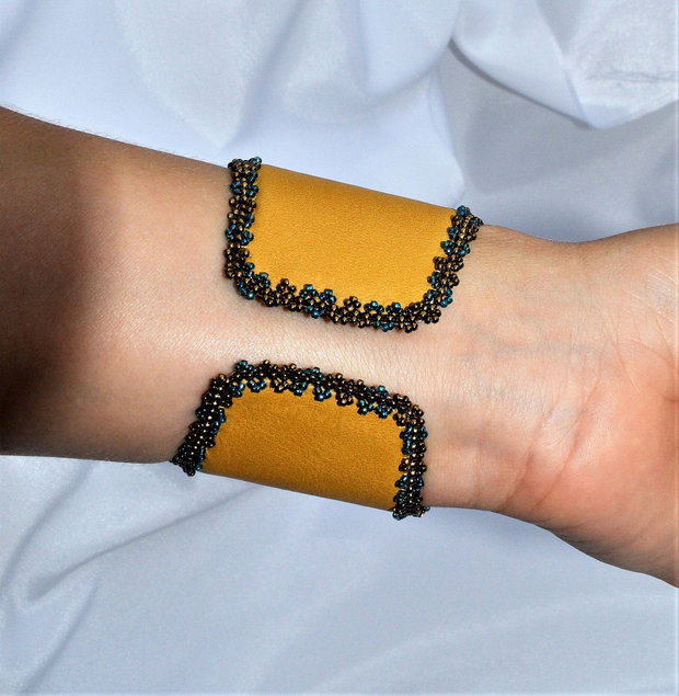 Bratara cuff cu agata si piele naturala