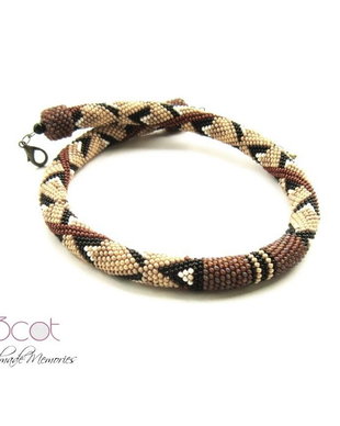 REZERVAT-Colier crosetat cu margele de nisip - Earth Tones