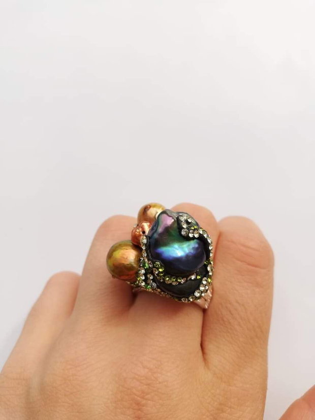 Inel argintat&perla peacock baroq