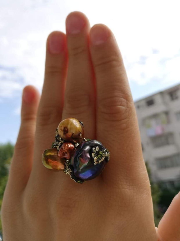 Inel argintat&perla peacock baroq
