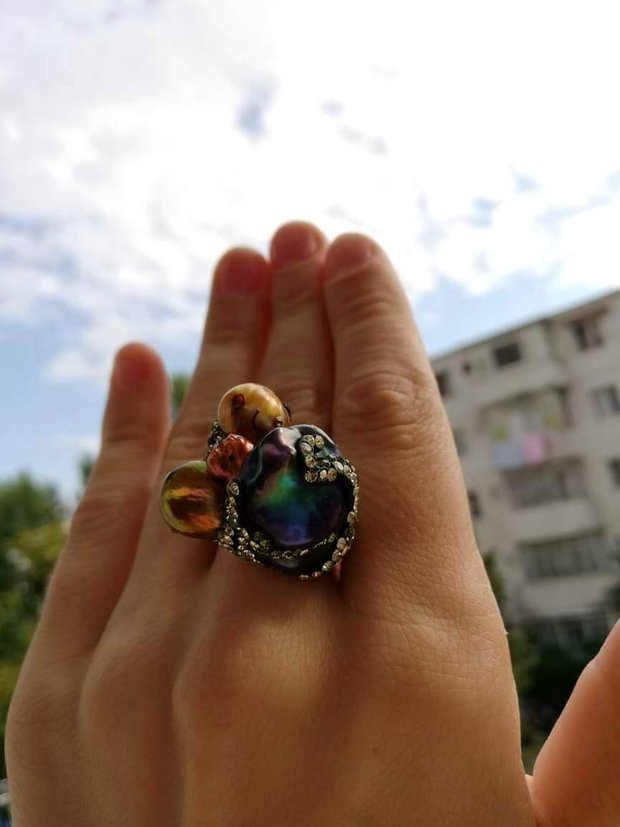 Inel argintat&perla peacock baroq