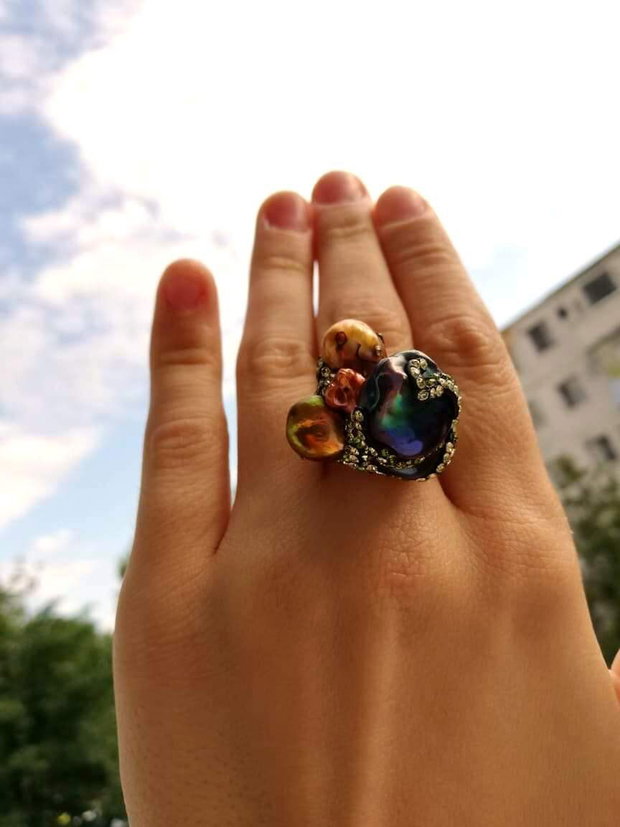 Inel argintat&perla peacock baroq