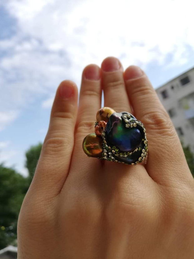 Inel argintat&perla peacock baroq