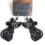 Cercei brodati pisicute negre accesorizati cu cristale Swarovski aurora borealis