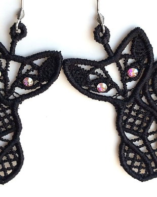 Cercei Pisici negre accesorizati cu cristale Swarovski