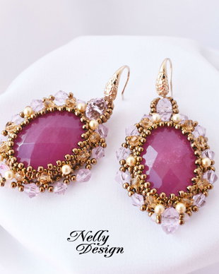 "Romantica" - cercei delicati cu jad, cristale, perle Swarovski