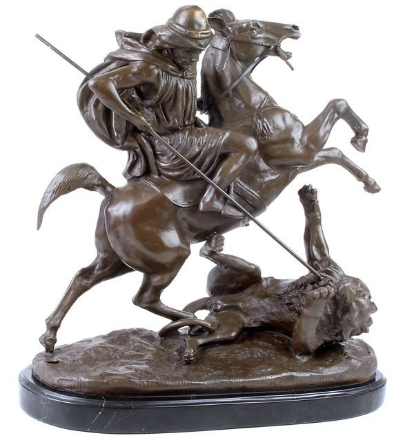 Luptator arab cu leu- statueta din bronz pe soclu din marmura