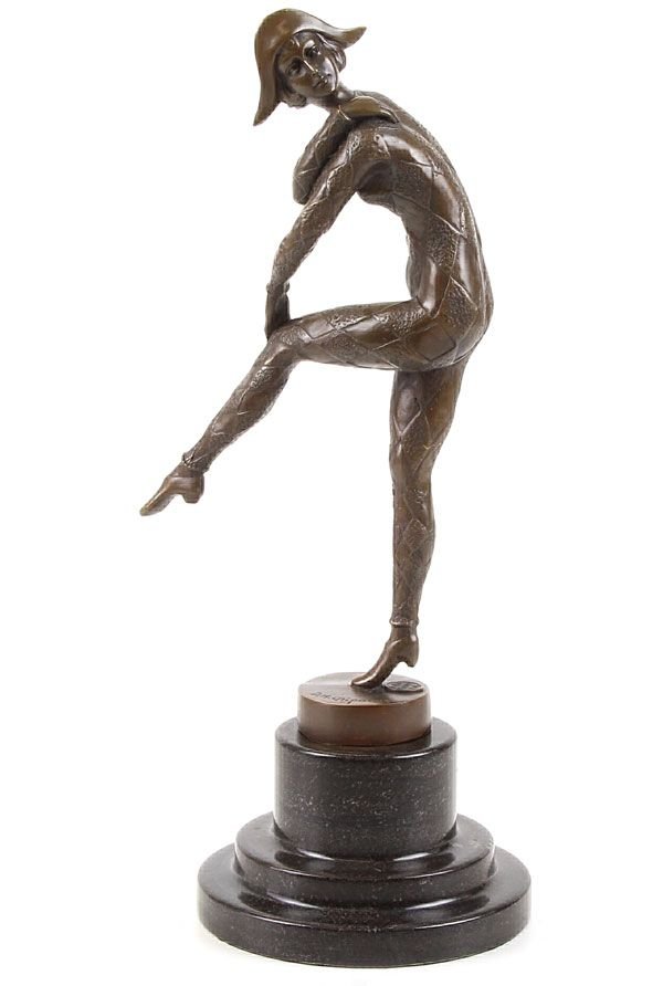 Arlechin Art Deco - statueta din bronz pe soclu din marmura