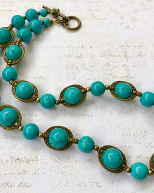 Colier vintage turcoaz & bronz