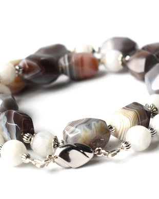 REZERVAT Colier agate Botswana, piatra lunii rainbow si argint