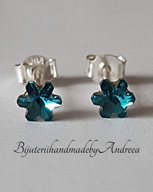 Cercei argint 925 cu piatra Swarovski Fulg de nea 5mm Indicolite