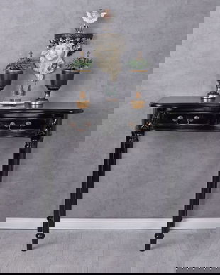 Consola din lemn masiv negru cu doua sertare