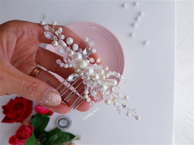 Accesoriu pentru par elegant - Albertta , Accesoriu cu perle și cristale