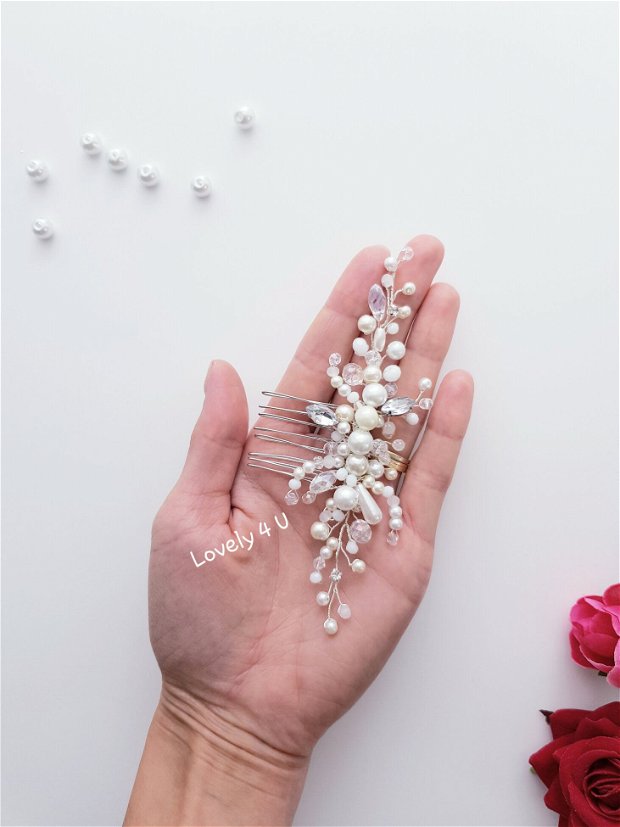 Accesoriu pentru par elegant - Albertta , Accesoriu cu perle și cristale