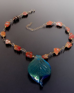 Colier carneol, sticla Murano
