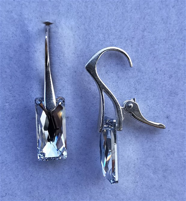 Cercei Argint 925 si Swarovski mini Queen baguette Crystal