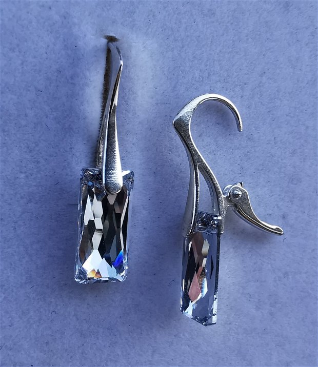 Cercei Argint 925 si Swarovski mini Queen baguette Crystal