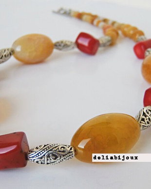 Colier agate, coral si jad