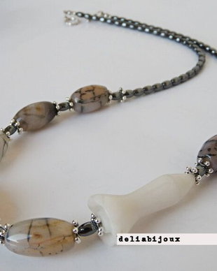 Colier Dragon Bone Stone, hematit si agata