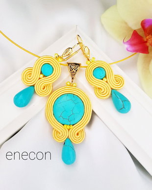 Set soutache galben cu turcoaz